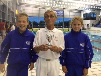 2015 Junior Swimming League Presentation after finishing 2nd in the Final Round  (left to right Sam Miller, Club President Fred Gale & Maisie Bell)